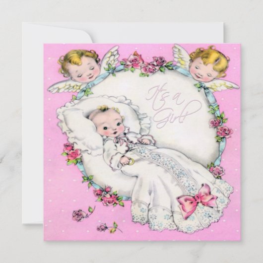 Invitation Baby Shower Fille Vintage Rose (Devant)