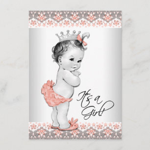 Invitation Baby Shower Fille Vintage Rose et Gris