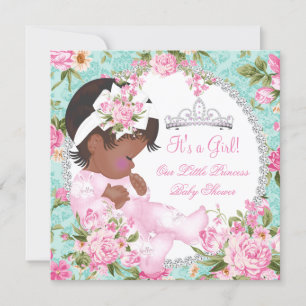 Invitation Baby Shower Fille Vintage Rose Florale Rose Thé et