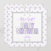 Invitation Baby shower fille violet blanc Pois perles (Devant / Derrière)