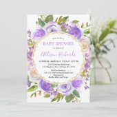 Invitation Baby shower fille violet, lavande florale lilas (Debout devant)