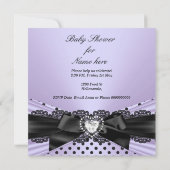 Invitation Baby Shower Fille Violet Noir Dentelle Points (Dos)
