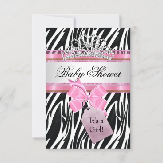 Invitation Baby shower fille Zebra Pink Princess (Devant)