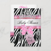 Invitation Baby shower fille Zebra Pink Princess (Devant / Derrière)