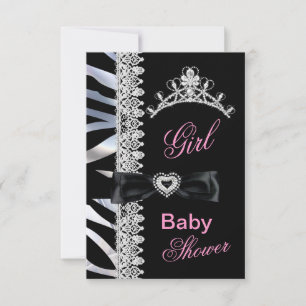 Invitation Baby shower fille Zebra Princesse Tiara