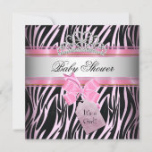 Invitation Baby shower fille Zebra rose princesse noire (Devant)