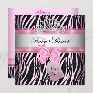Invitation Baby shower fille Zebra rose princesse noire