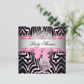 Invitation Baby shower fille Zebra rose princesse noire (Debout devant)