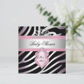 Invitation Baby shower fille Zebra rose princesse noire (Debout devant)