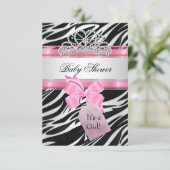 Invitation Baby shower fille Zebra rose princesse Tiara (Debout devant)