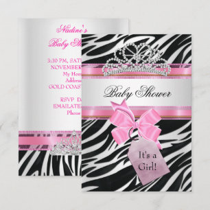 Invitation Baby shower fille Zebra rose princesse Tiara