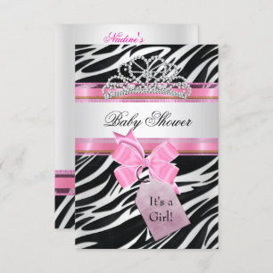 Invitation Baby shower fille Zebra rose princesse Tiara