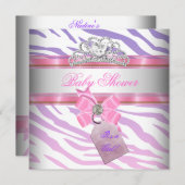 Invitation Baby shower fille Zebra rose violet princesse (Devant / Derrière)