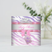 Invitation Baby shower fille Zebra rose violet princesse (Debout devant)