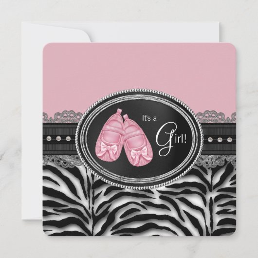 Invitation Baby Shower Fille Zèbre (Devant)