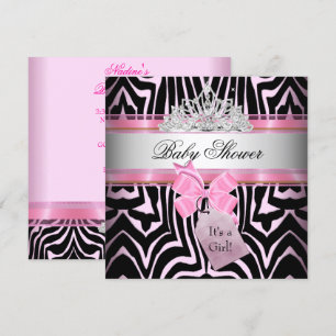 Invitation Baby Shower Fille Zèbre Rose Princesse Noir