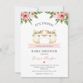 Invitation Baby shower Filles Fleurs Roses Twin Fo (Devant)