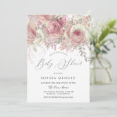 Invitation Baby shower Filles Florales Enchantées Argent & Bl (Debout devant)
