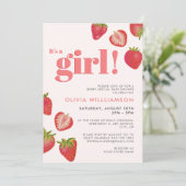 Invitation Baby shower Filles fraises (Debout devant)