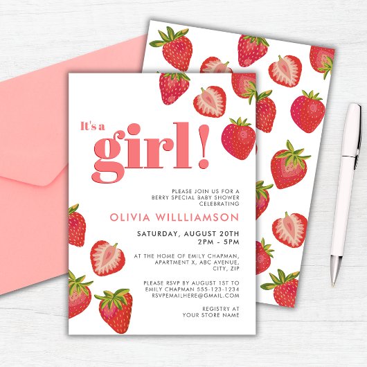 Invitation Baby shower Filles fraises