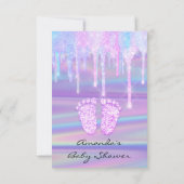Invitation Baby shower filles gouttes Holographe violet rose (Dos)