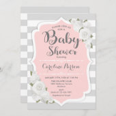 Invitation Baby shower Filles - Gris Rose (Devant / Derrière)