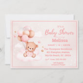 Invitation Baby shower Filles Ours Teddy (Devant)