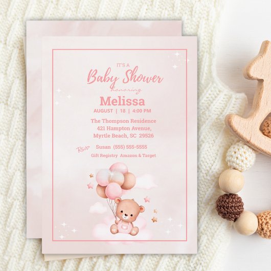Invitation Baby shower Filles Ours Teddy