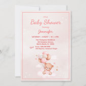 Invitation Baby shower Filles Ours Teddy (Devant)