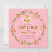 Invitation Baby shower Filles Woodland Fox (Devant)