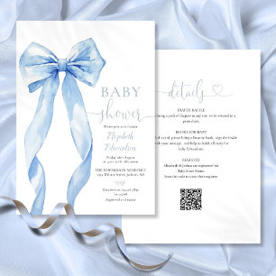 Invitation Baby Shower Filleul au Nœud Bleu Tout En Un