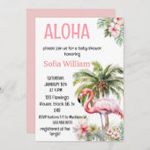 Invitation baby shower flamand rose aloha (Devant / Derrière)