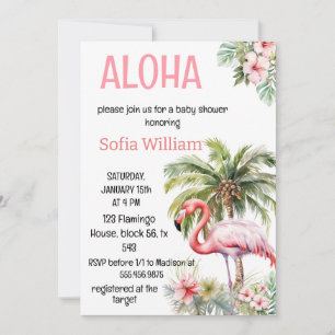 Invitation baby shower flamand rose aloha