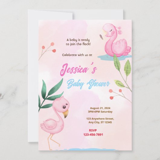 Invitation Baby shower Flamant rose (Devant)