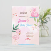 Invitation Baby shower Flamant rose (Debout devant)