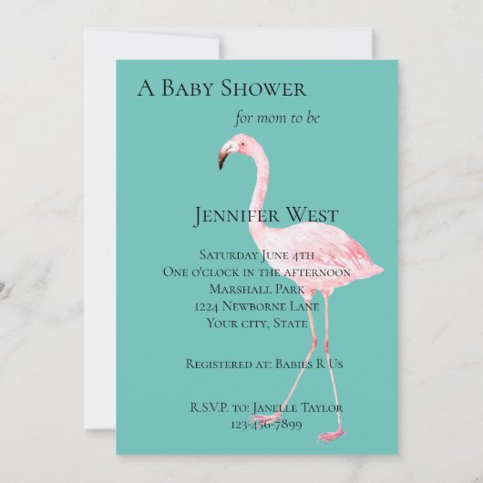 Invitation Baby shower Flamant rose (Dos)