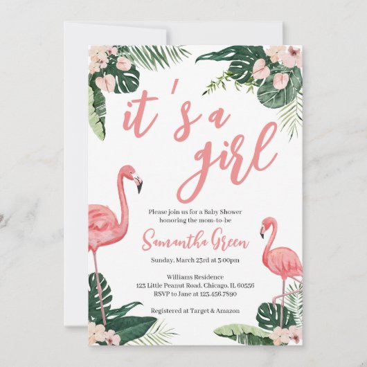 Invitation Baby shower Flamant rose (Devant)