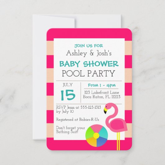 Invitation Baby Shower Flamant Rose (Devant)