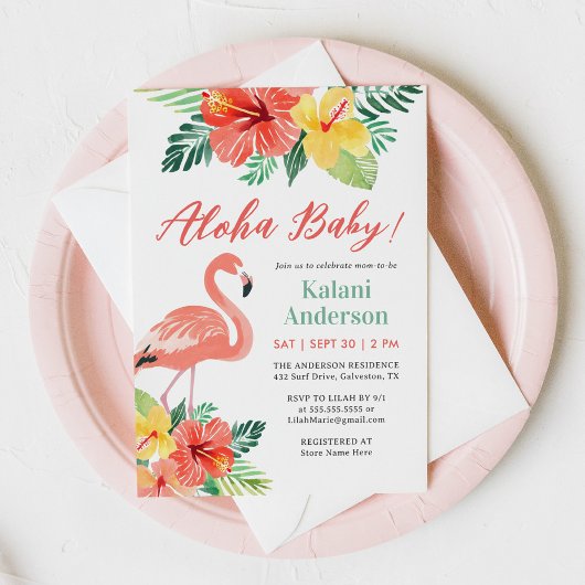 Invitation Baby shower Flamant rose Aloha Baby
