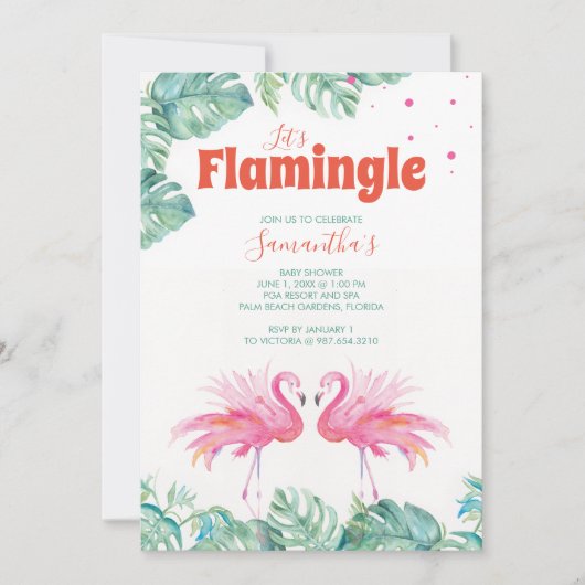 Invitation Baby shower Flamant rose aquarelle (Devant)