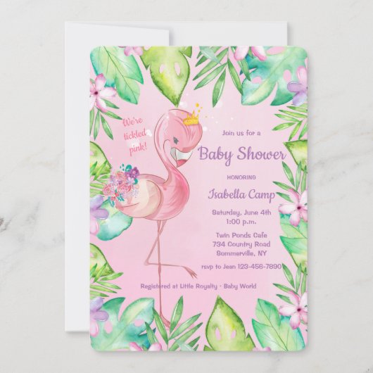Invitation Baby shower Flamant rose bébé (Devant)
