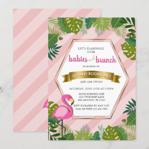 Invitation Baby shower Flamant rose bébé et Brunch Twins