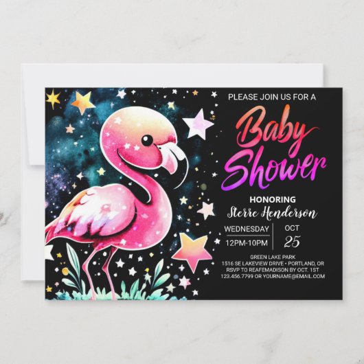 Invitation Baby shower Flamant rose chic (Devant)