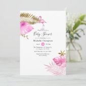 Invitation Baby Shower Flamant Rose et Or (Debout devant)