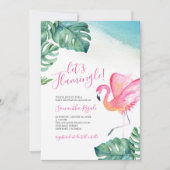 Invitation Baby shower Flamant rose Feuille tropical (Devant)