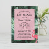 Invitation Baby shower Flamant rose Feuille tropical (Debout devant)
