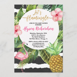 Invitation baby shower Flamant rose, or rose noir tropical