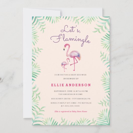 Invitation Baby shower Flamant rose rose (Devant)