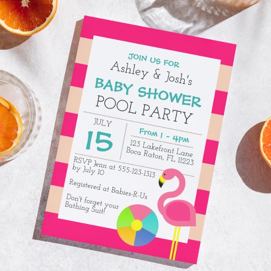 Invitation Baby shower Flamant rose rose