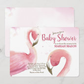 Invitation Baby shower Flamant rose rose (Devant / Derrière)